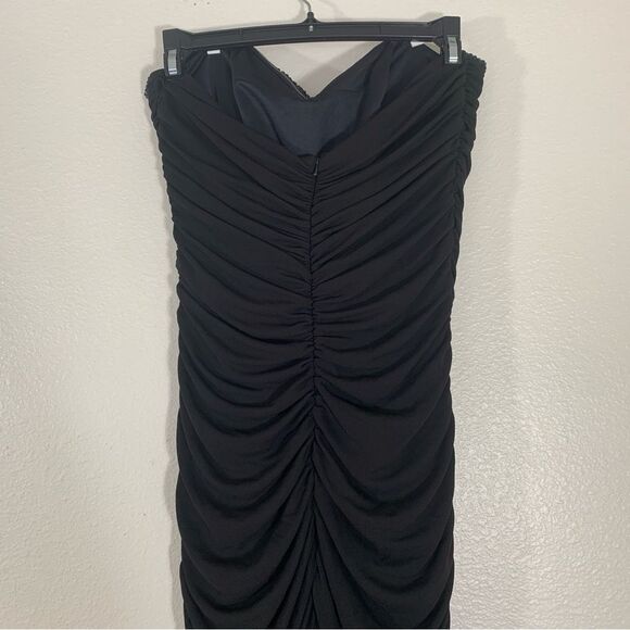 Badgley Mischka Black Ruched Strapless Sweetheart Floor Length Formal Gown Sz 10 - Picture 5 of 12